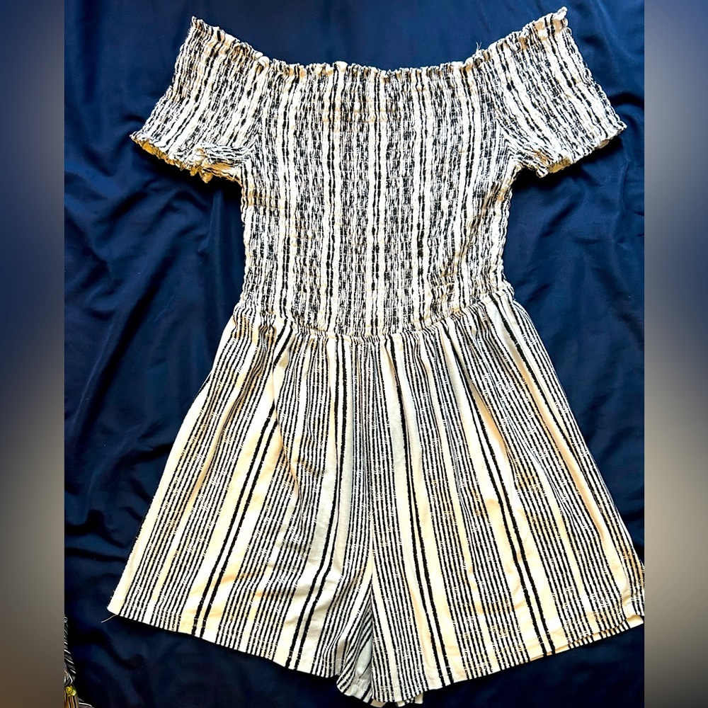 Stripe blue and navy romper